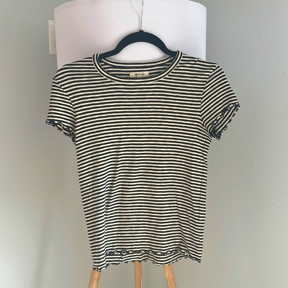 madewell black and cream striped tee, size small